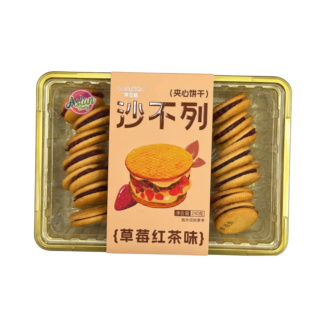 GuoZiQu Sablé Sandwich Biscuit Strawberry & Black Tea Flavour 210g