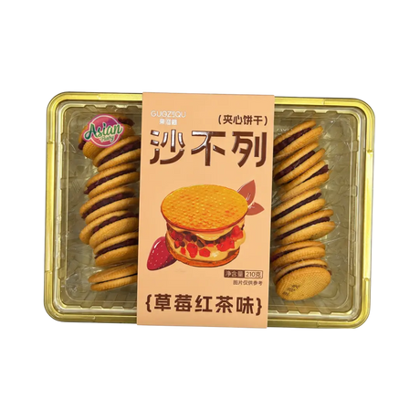 GuoZiQu Sablé Sandwich Biscuit Strawberry & Black Tea Flavour 210g