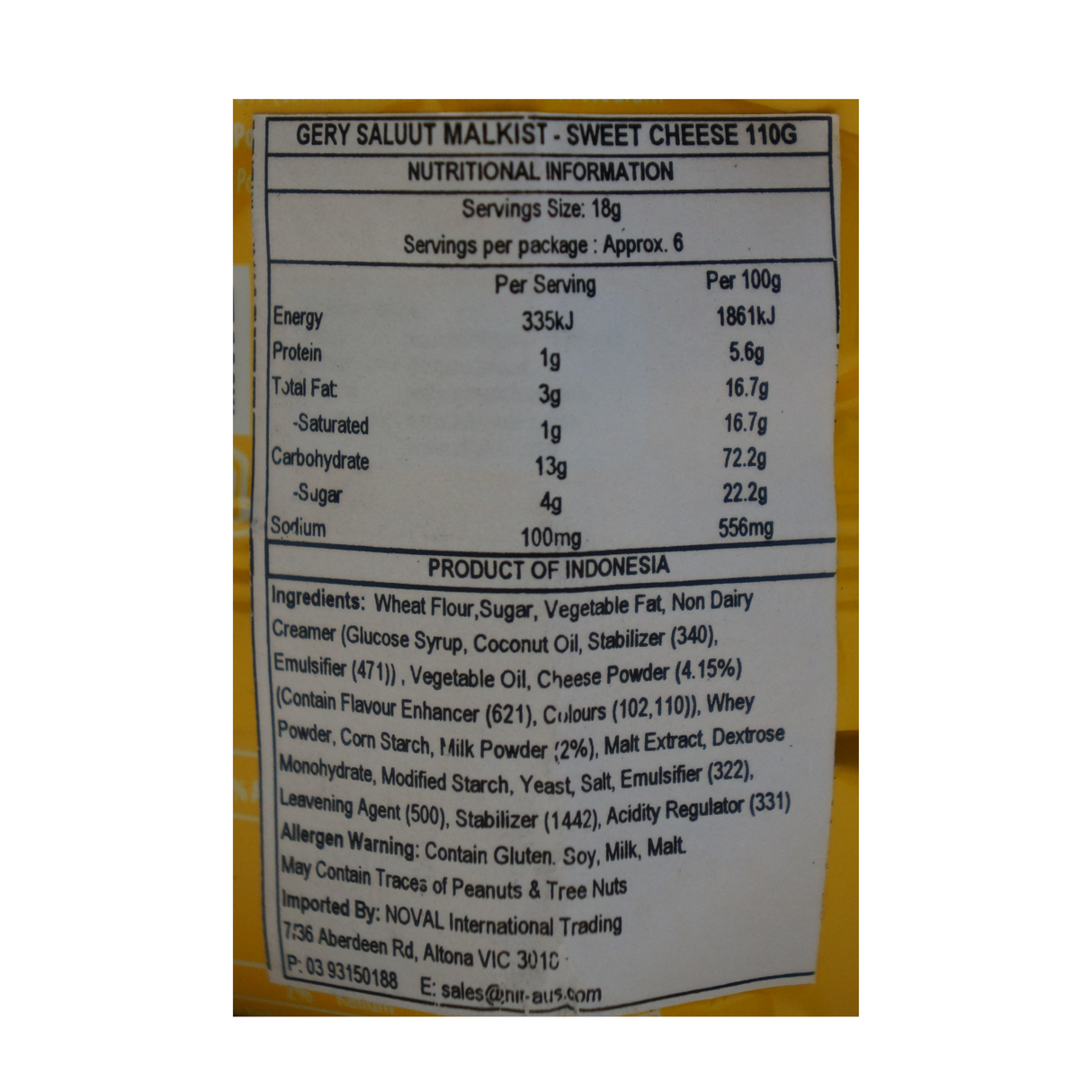 Gery Salut Malkisi Sweet Cheese 110g Back