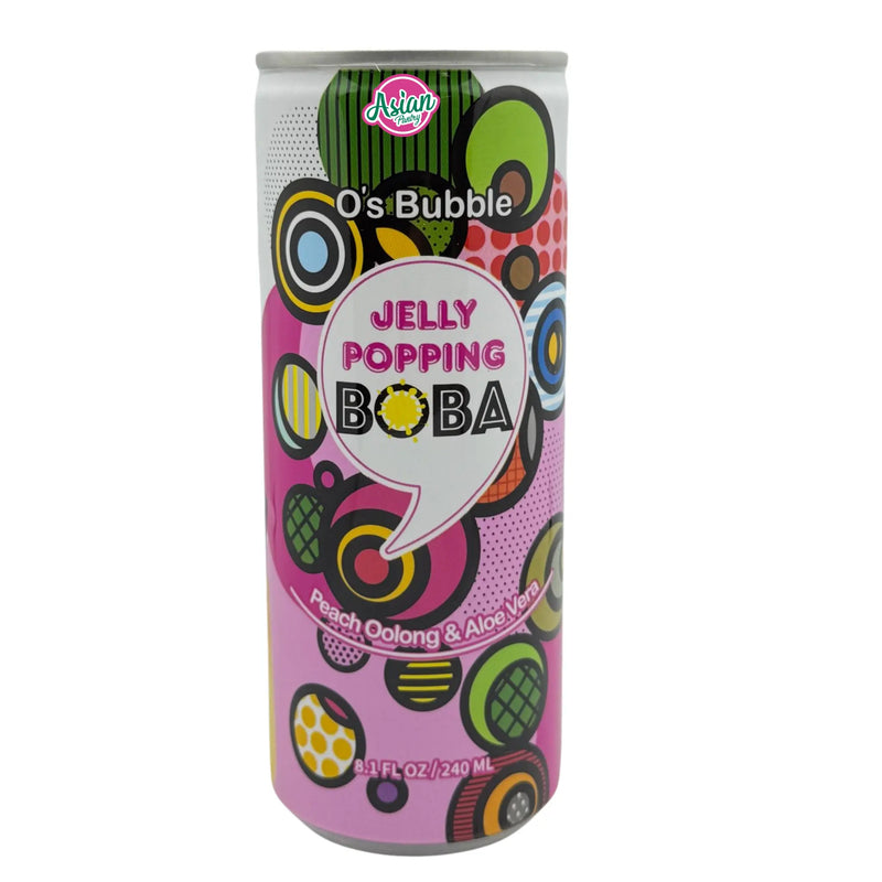 O's Bubble Peach Oolong Tea with Aloe Vera and Jelly Popping Boba Drink 240ml