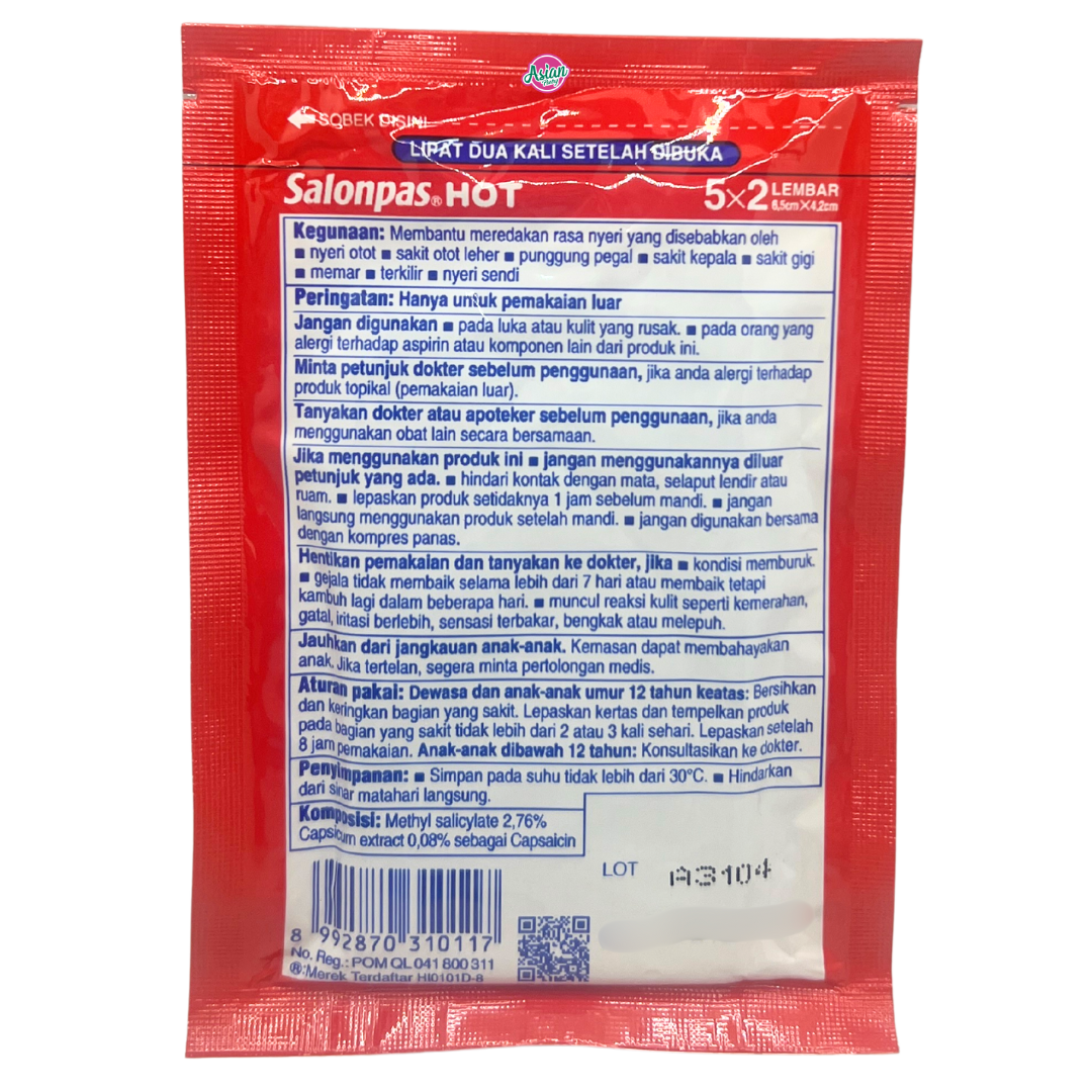 Salonpas Analgesic Patch/Plaster - HOT (10 Patches)