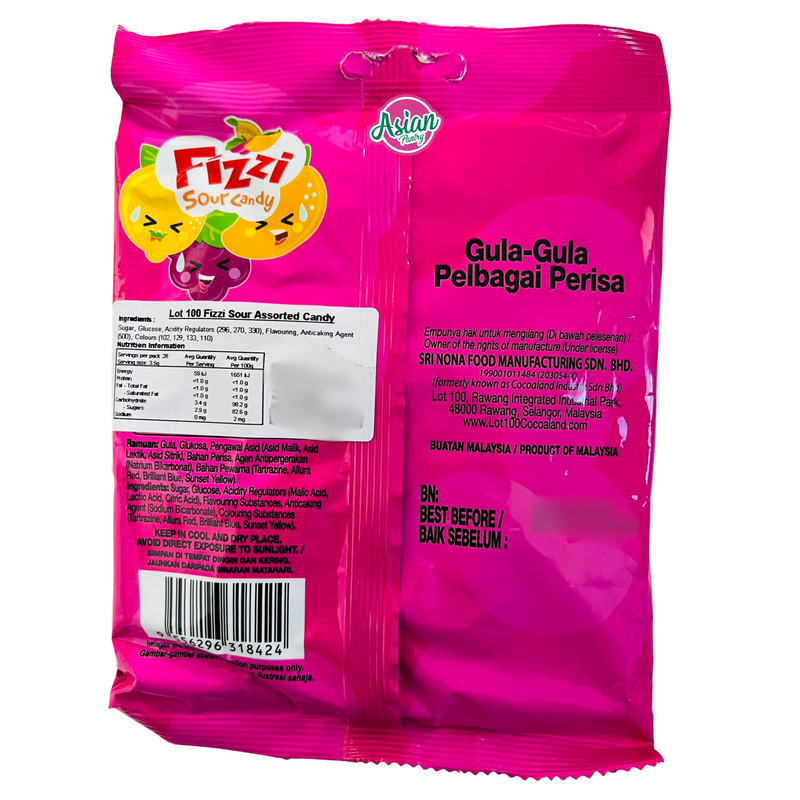 Lot 100 Fizzi Sour Candy Assorted  100g