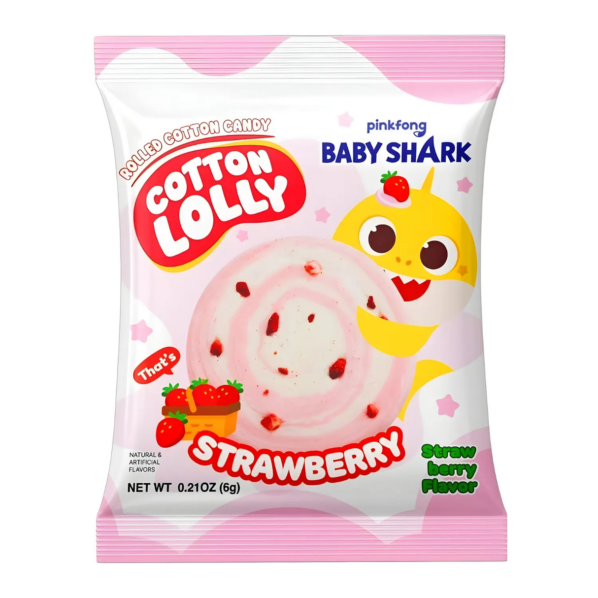 Cotton Lolly Rolled Cotton Candy Baby Shark Strawberry 6g