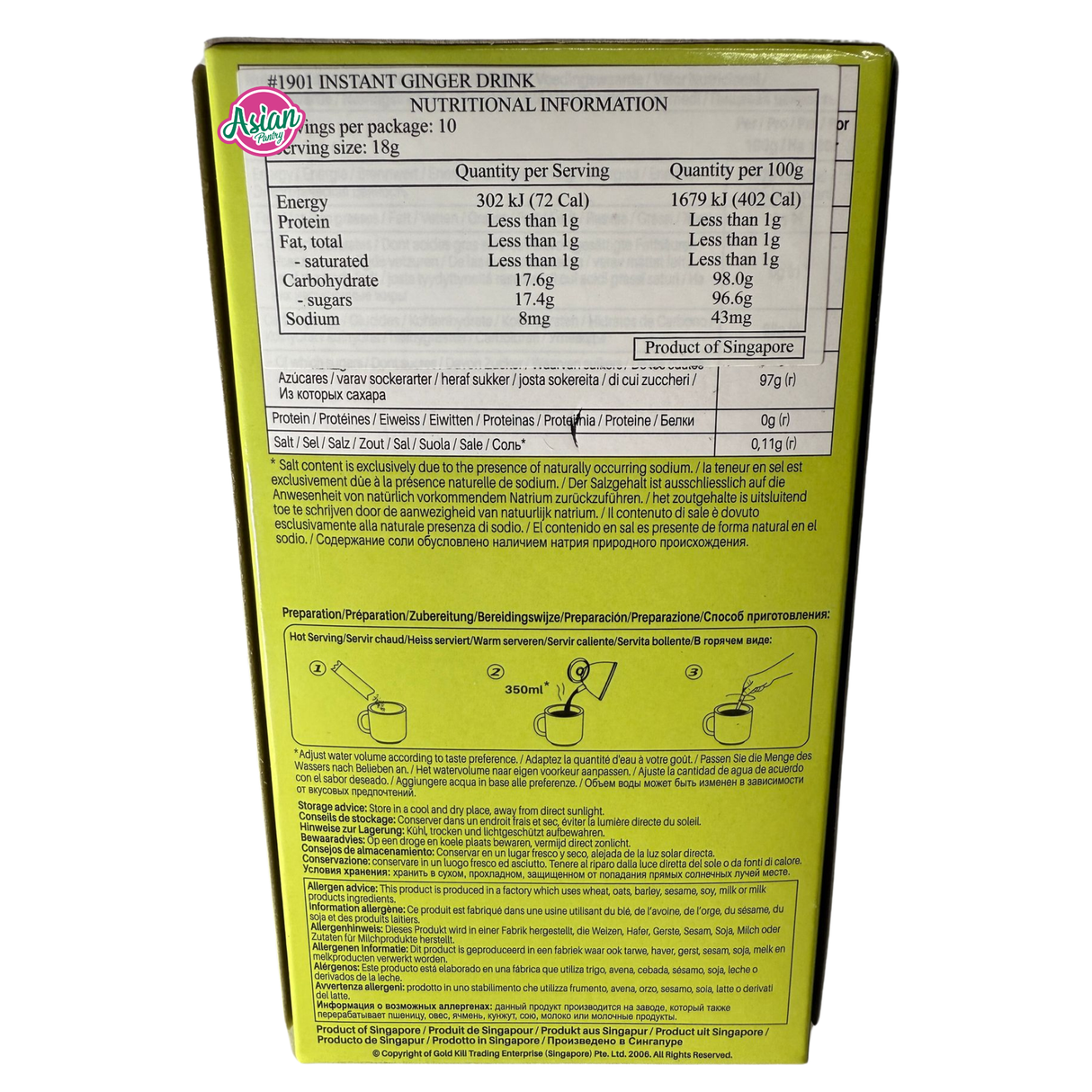 Gold Kili Instant Ginger Drink 180g - Back
