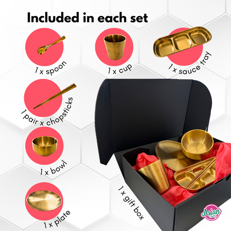 KES Korean BBQ Tableware Set Stainless Steel Gold (SUS304) 6pcs