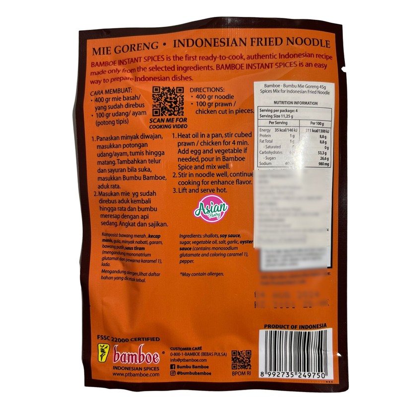 Bamboe Mie Goreng (Spice Mix for Indonesian Fried Noodle) 45g