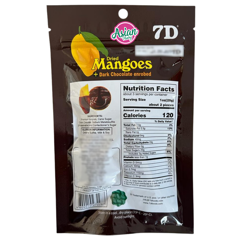 7D Dried Mangoes with Dark Chocolate Enrobed  80g