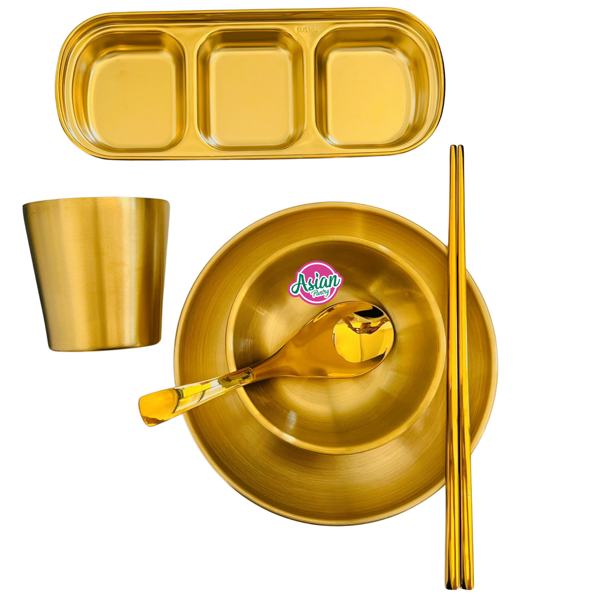 KES Korean BBQ Tableware Set Stainless Steel Gold (SUS304) 6pcs