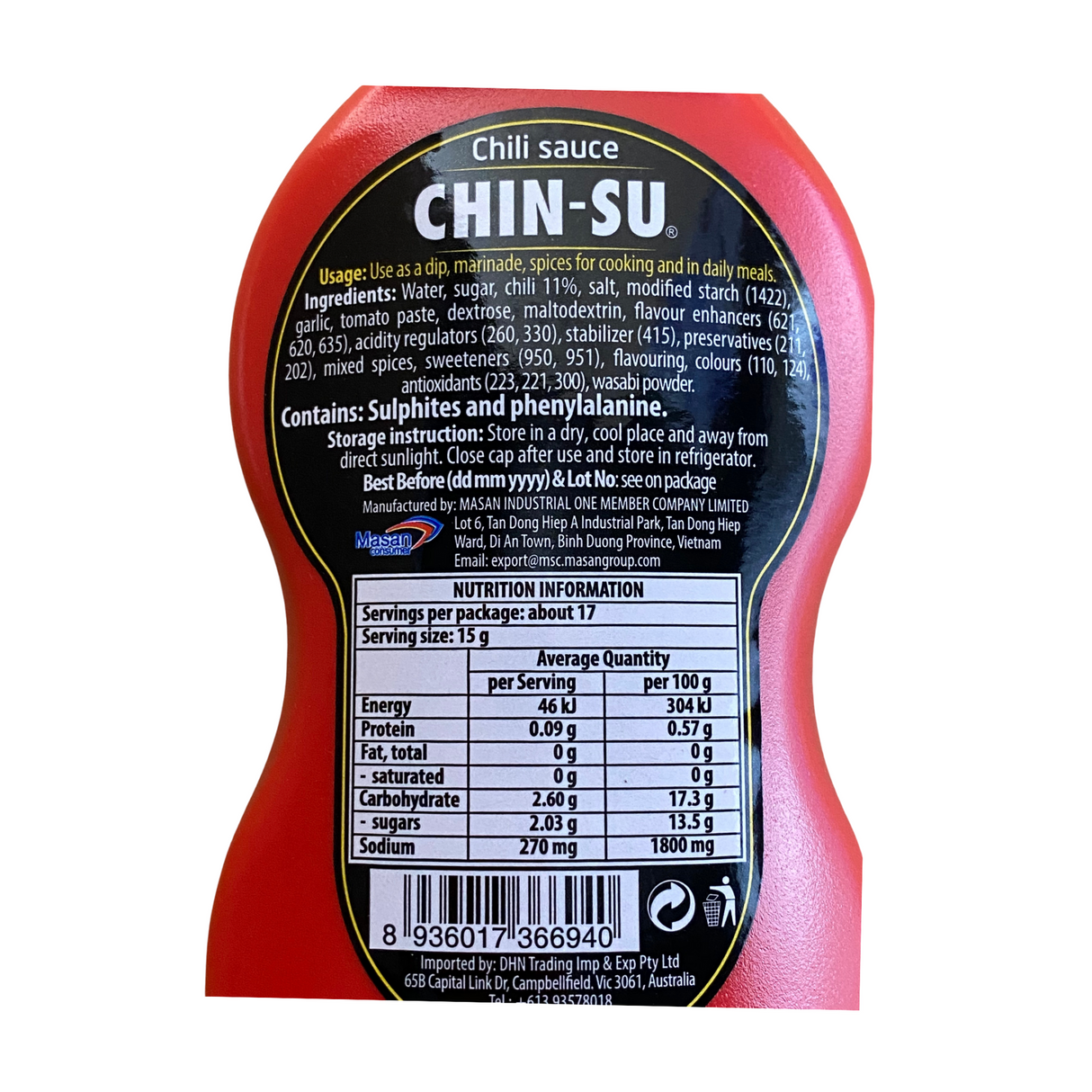 Chin-Su Chilli Sauce 250g - Back