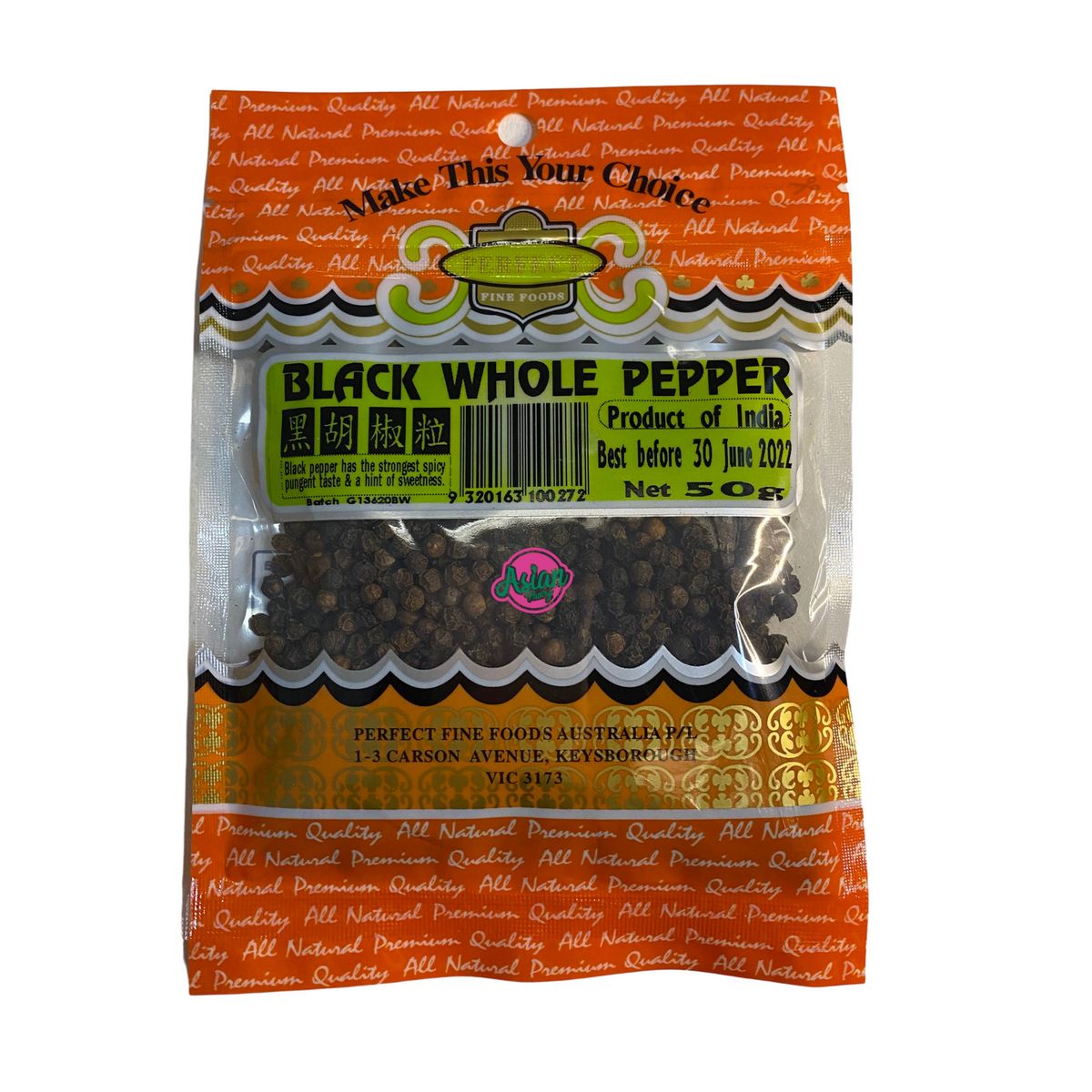 Perfect Fine Foods Black Pepper Whole 50g