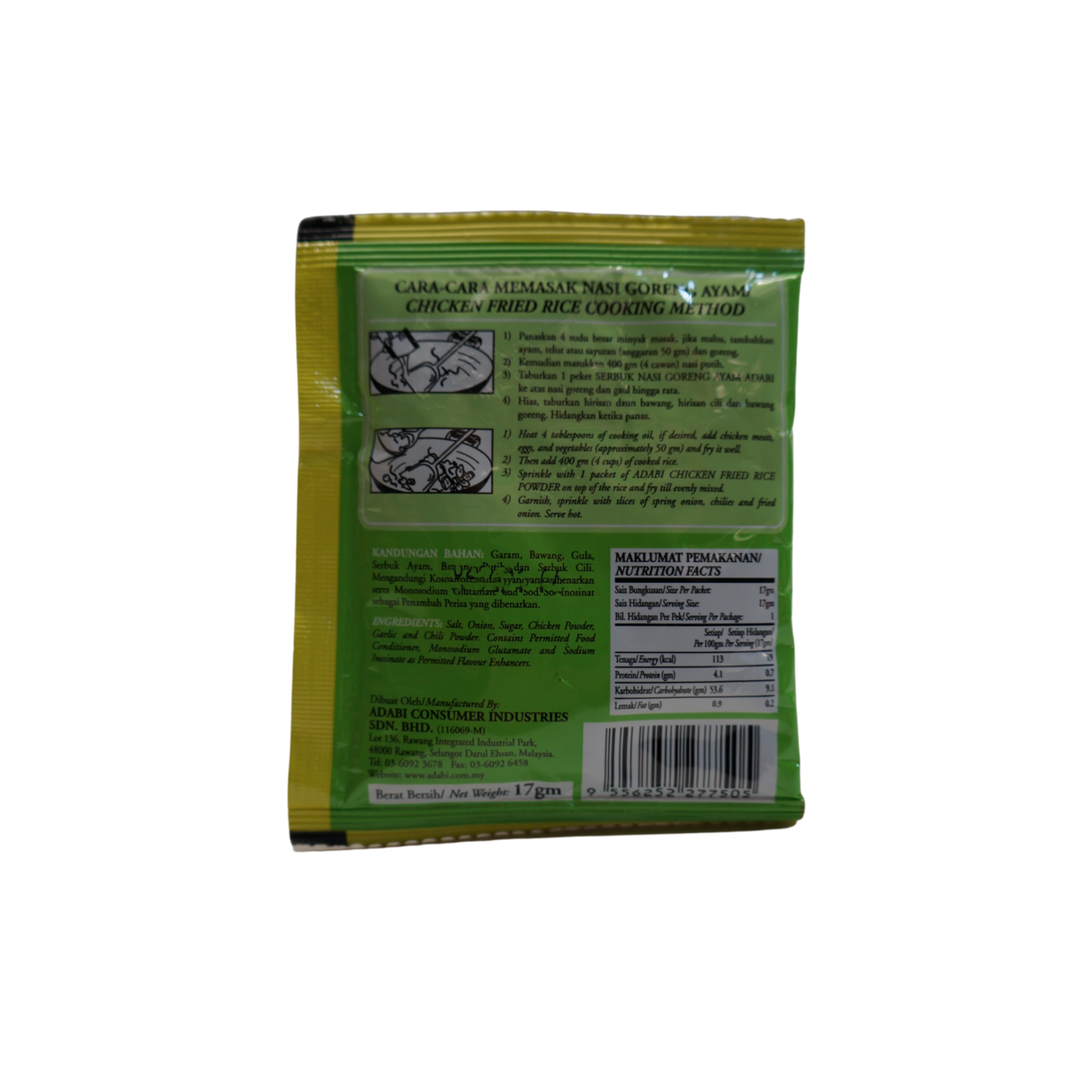 Adabi Kampung Nasi Goreng Powder 17g - Back