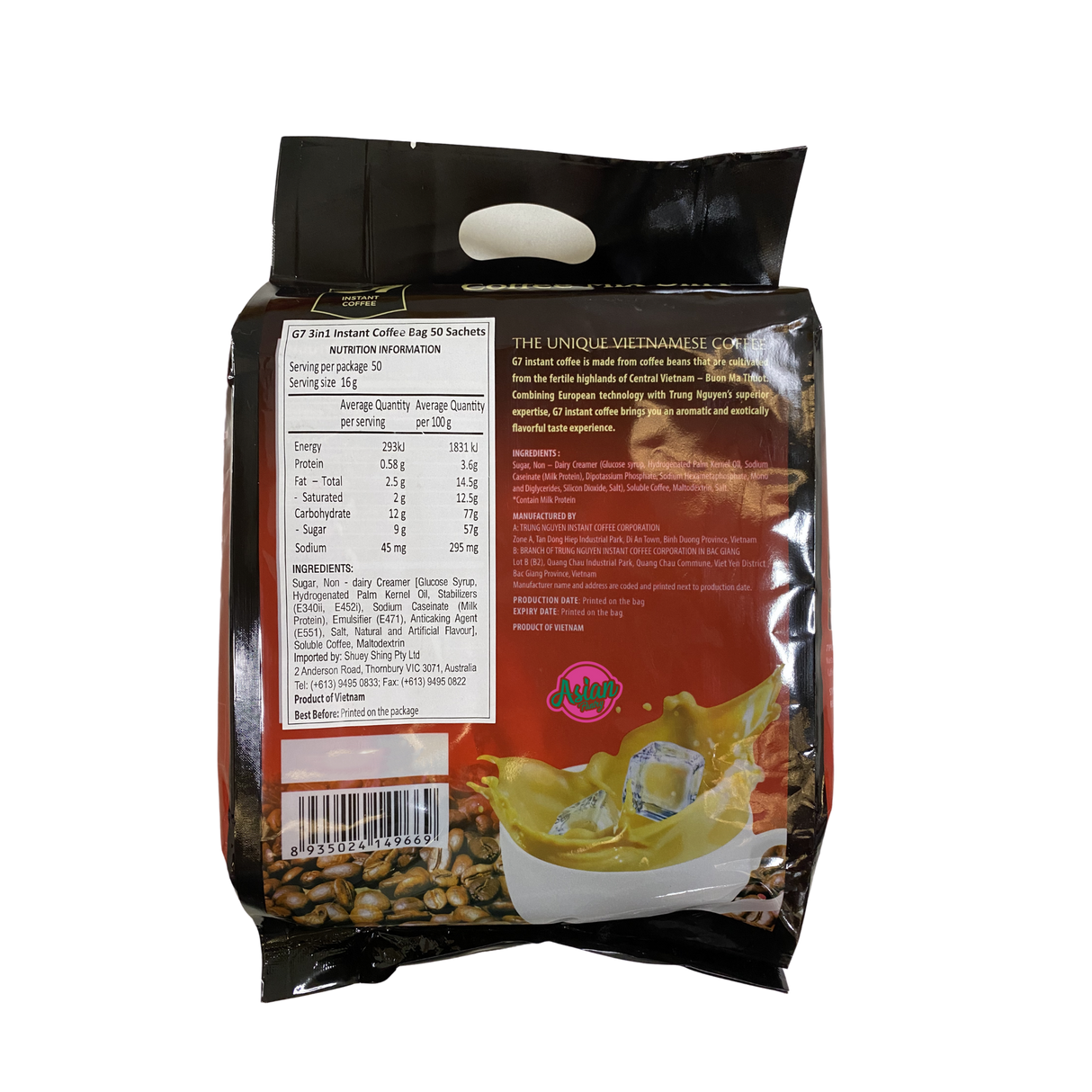 Trung Nguyen G7 Campuran Kopi Segera 3 dalam 1 50 batang 800g