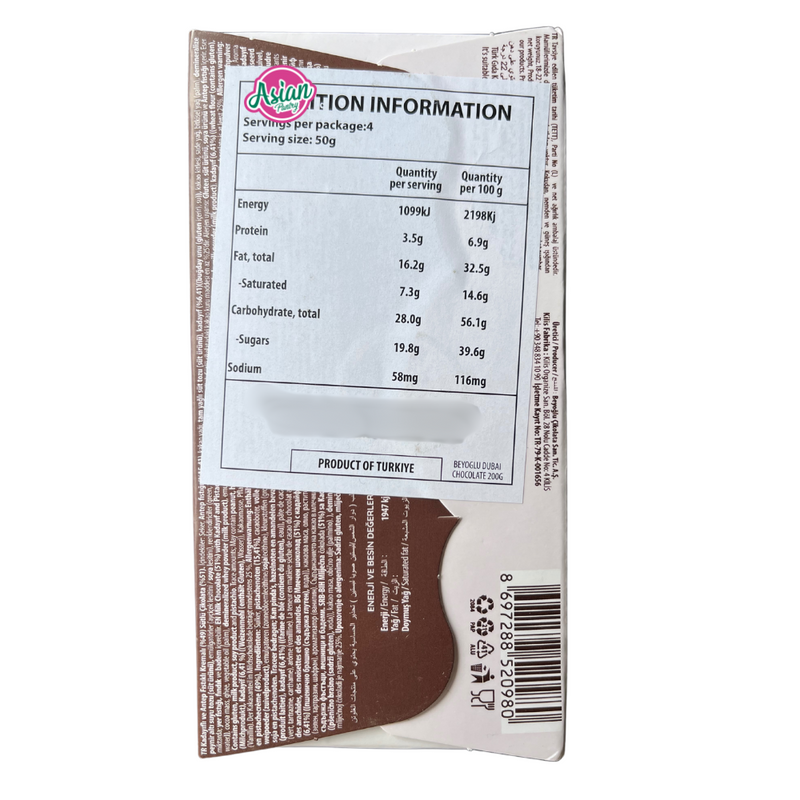 Beyoglu Dubaco Dubai Pistachio Chocolate 200g