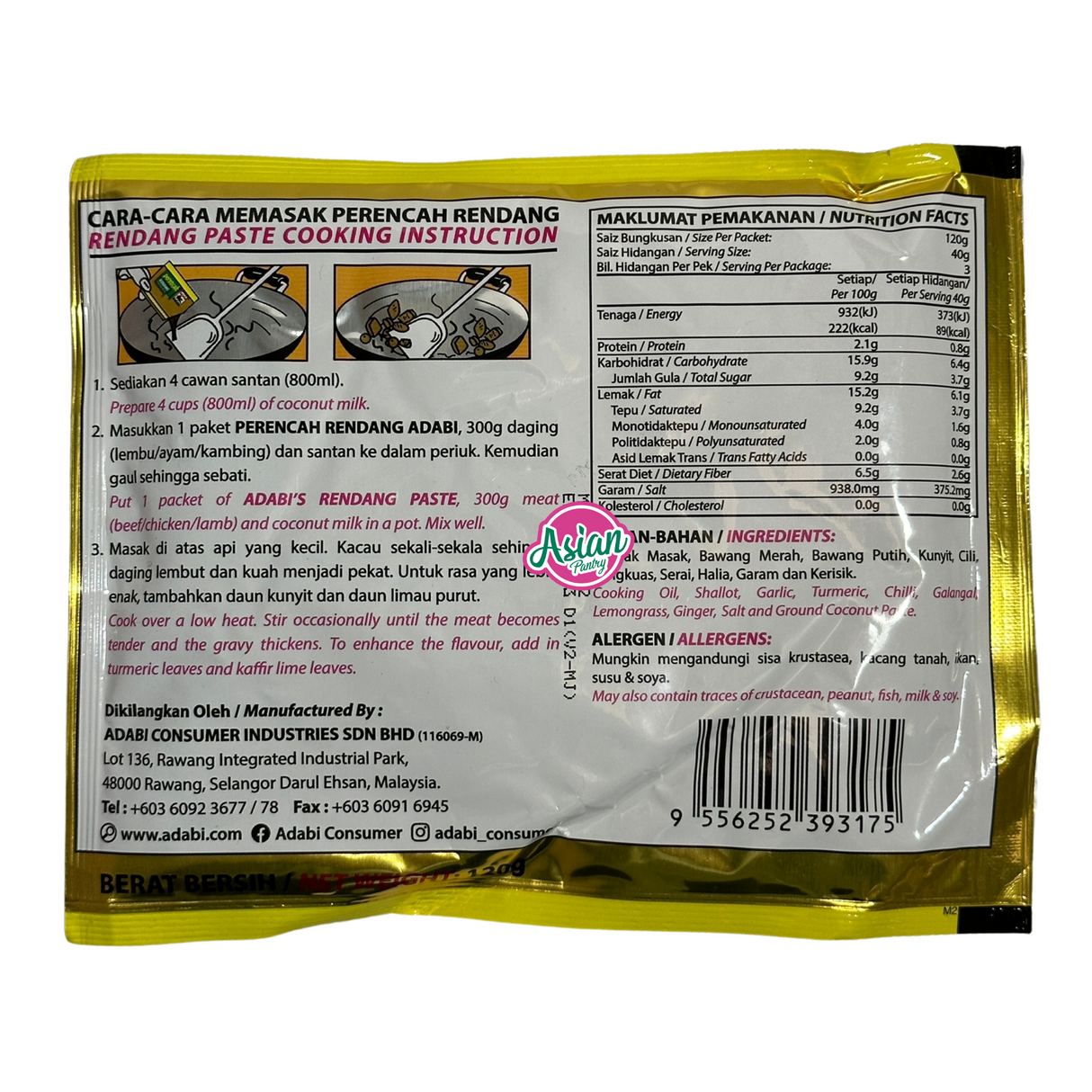 Adabi Perencah Rendang Paste 120g - Back