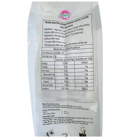 Trung Nguyen Legend Classic Instant Coffee 50pk 850g