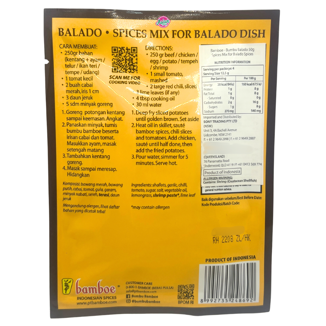 Bamboe Bumbu Balado Spice Mix for Balado Dish 50g