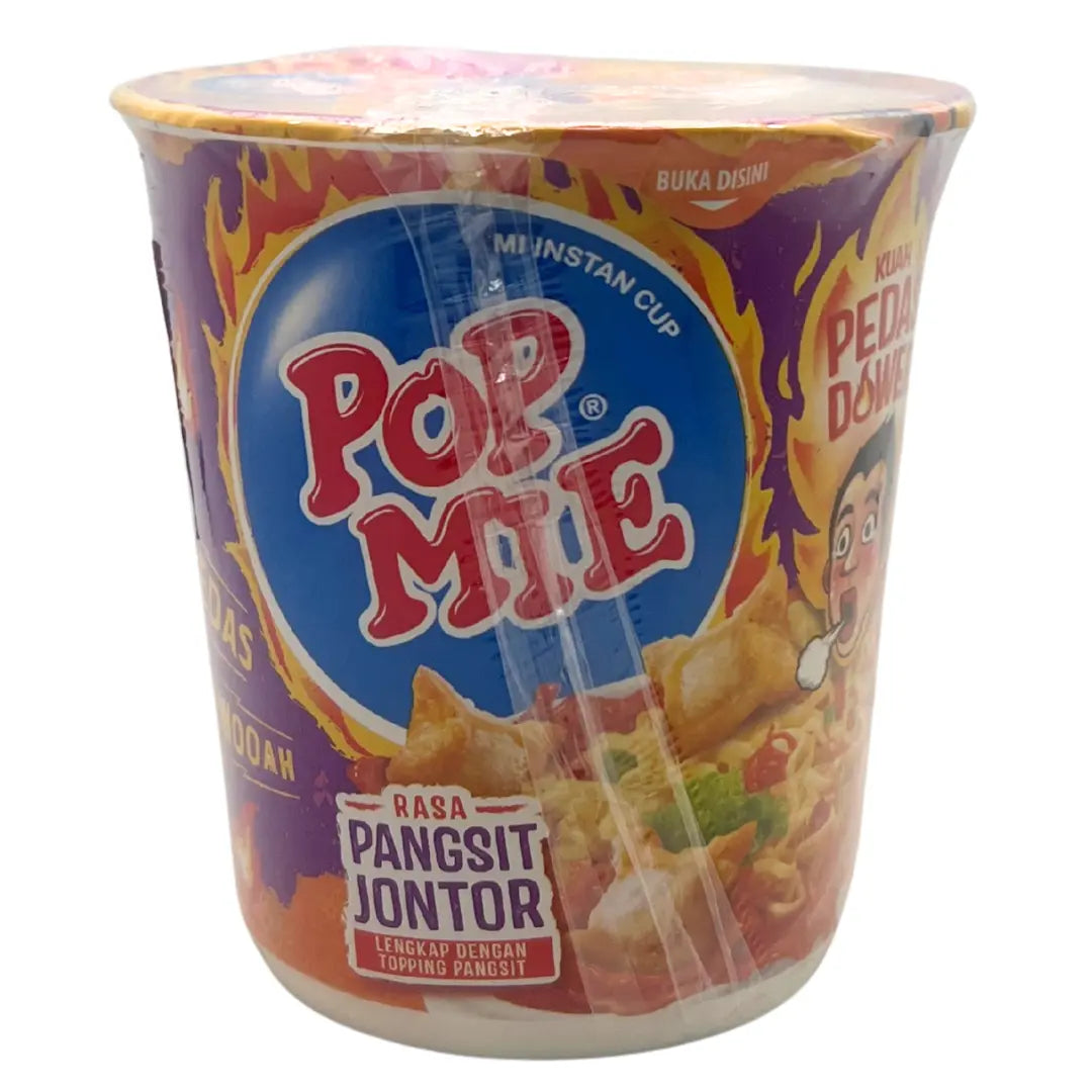 Indomie PopMie Instant Cup Noodle Soup Extra Spicy Dumplings Flavour (Pangsit Jontor) 75g