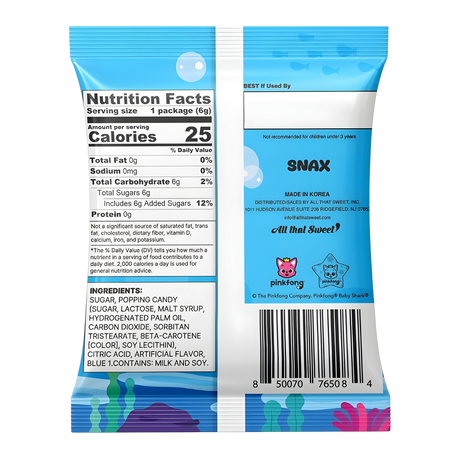 Cotton Lolly Rolled Cotton Candy Baby Shark Soda Flavour with Popping Candy 6g