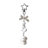 Asian Pantry Cute White Dog Phone Chain, Bag Charm with White Bow