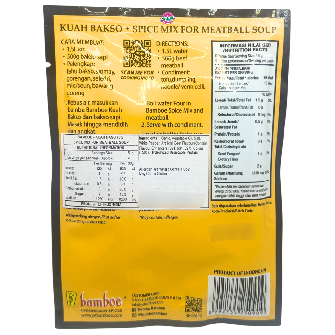 Bamboe Bumbu Kuah Bakso Spice Mix for Meatball Soup 60g
