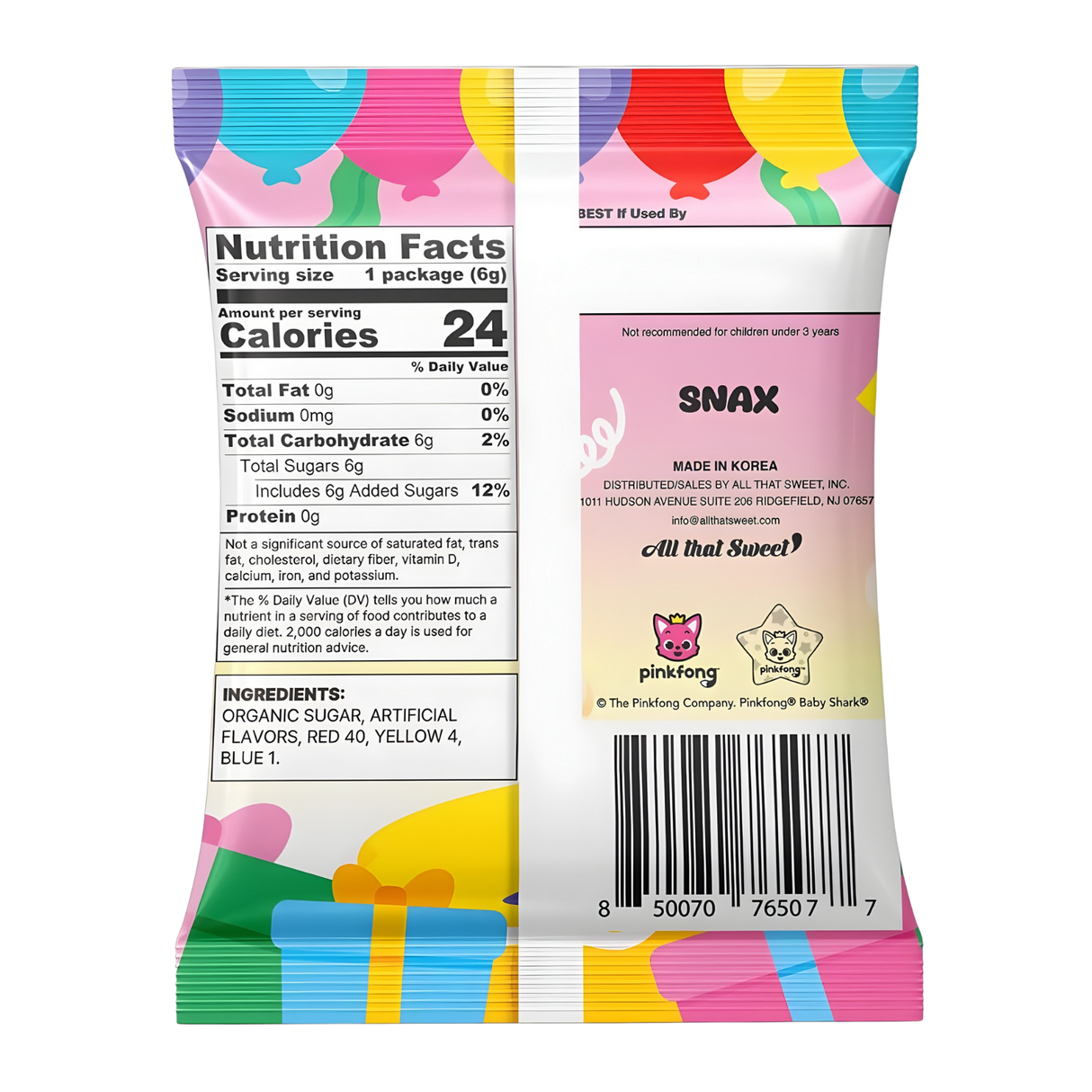 Cotton Lolly Rolled Cotton Candy Baby Shark Rainbow 6g