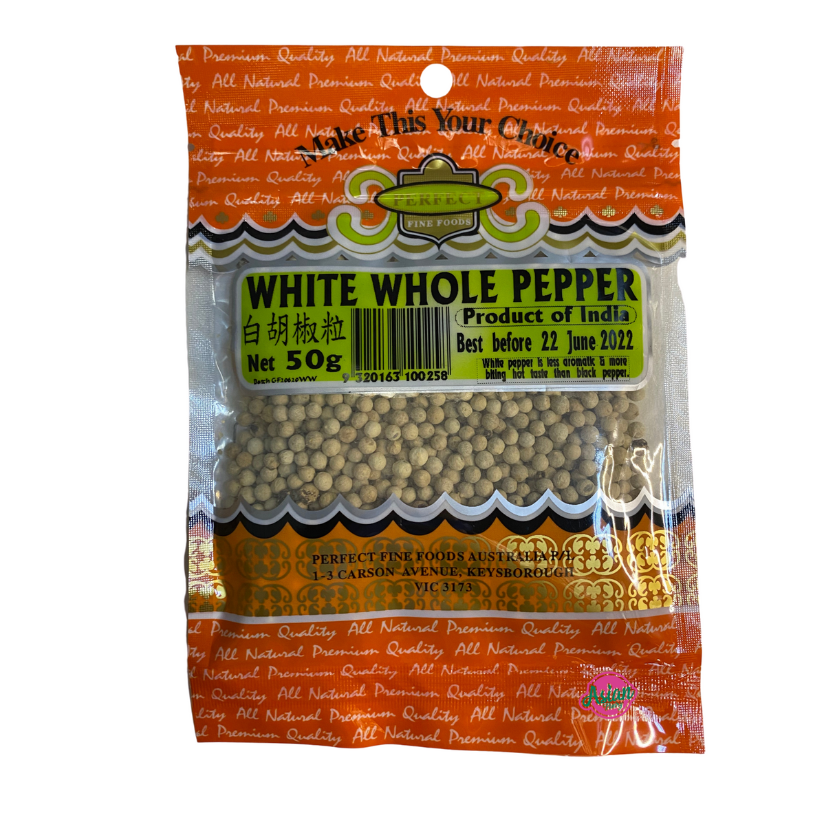 Perfect Fine Foods White Pepper Whole 50g