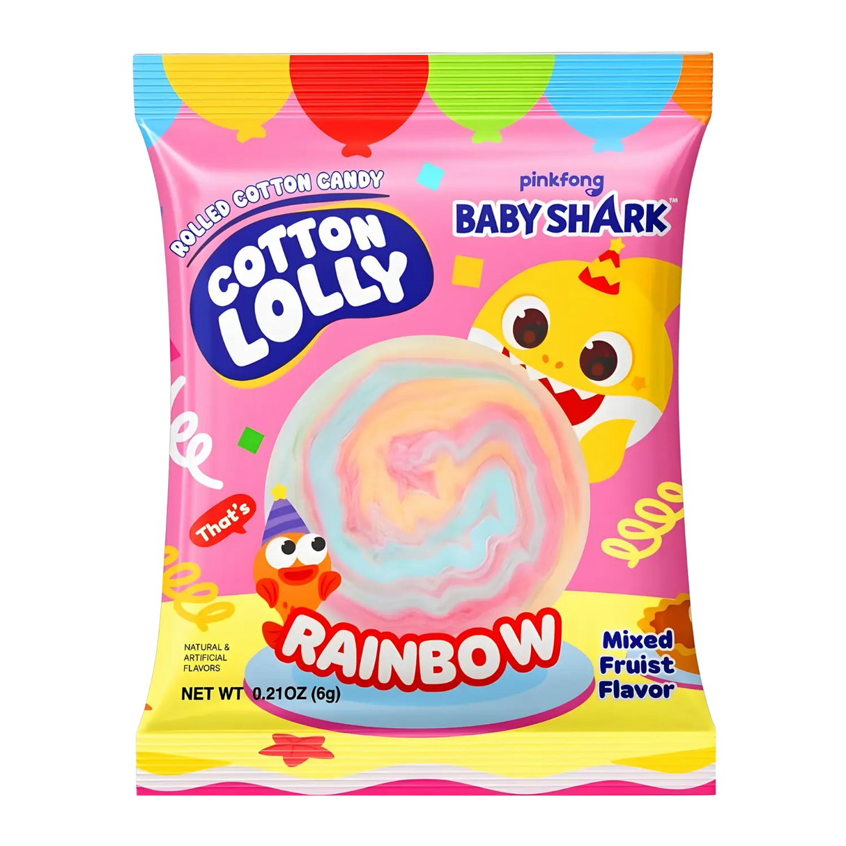 Cotton Lolly Rolled Cotton Candy Baby Shark Rainbow 6g