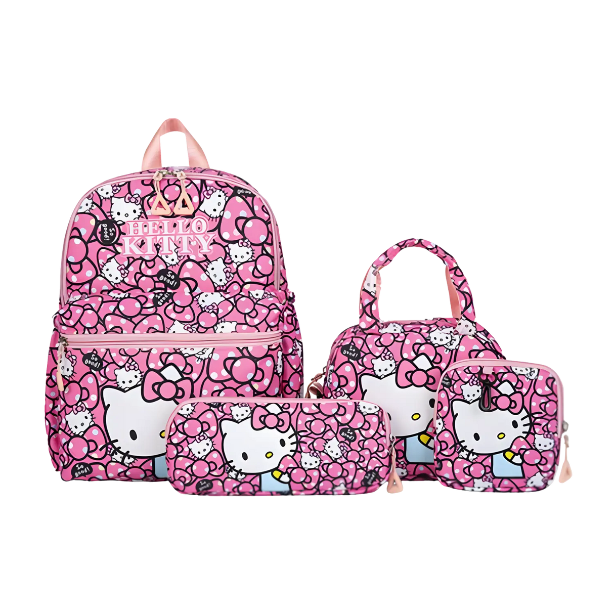 Sanrio Hello Kitty 4pcs Set: Backpack, Pencil Case, Shoulder Bag, Wallet
