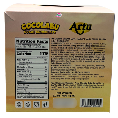 Artu Chocolabubu Dubai Chocolate 100g