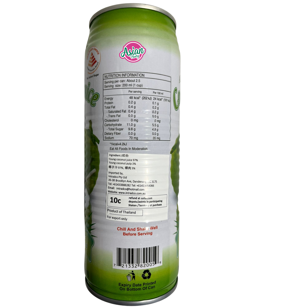 Wong Coco 100% Coconut Juice with Pulp No Sugar Added 520ml