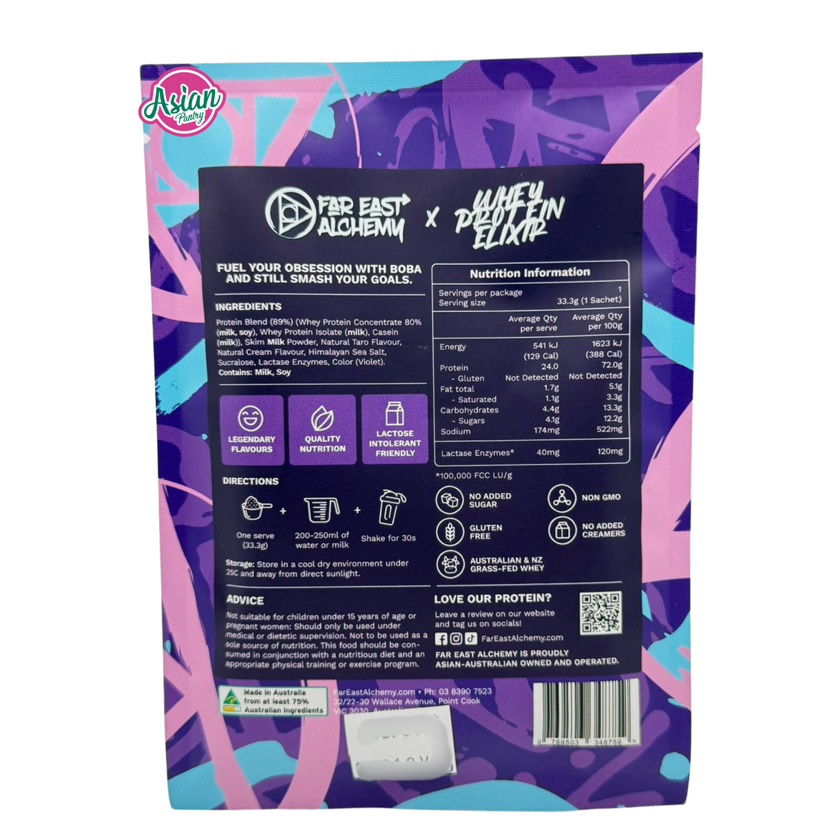 Far East Alchemy Whey Protein Elixir Taro Milk Tea (Single Serve) 33g
