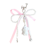 Asian Pantry Cute White Dog Phone Chain, Bag Charm with Pink Bow