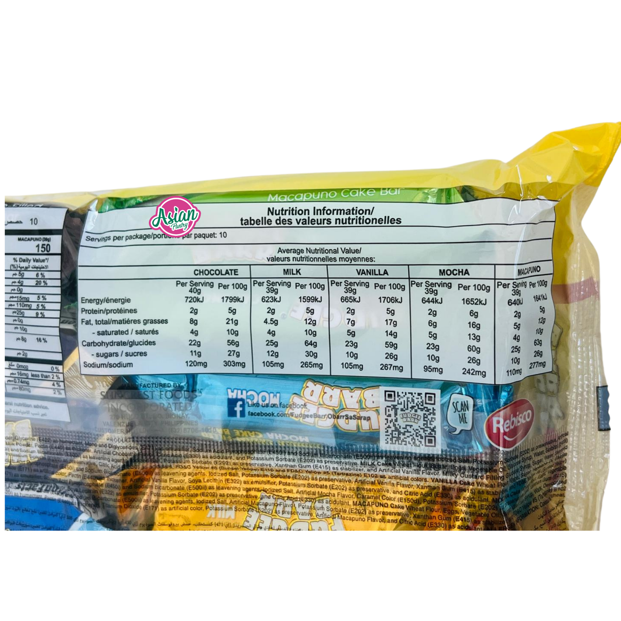 Rebisco Fudgee Barr 巧克力奶油夹心巧克力蛋糕棒 400 克