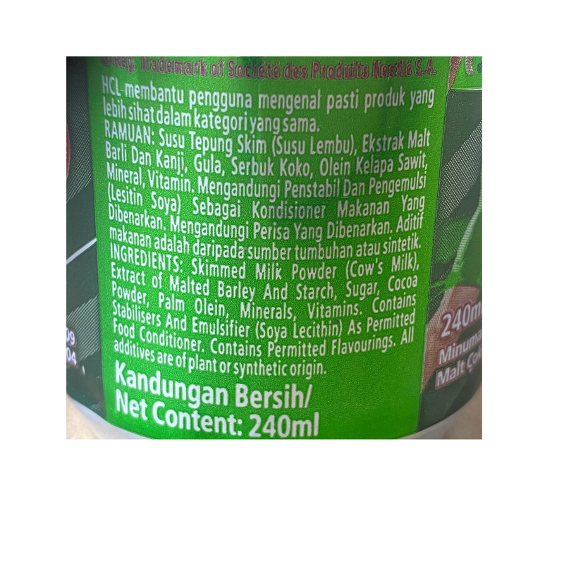 Nestle Milo Original 240ml Nutritional Information & Ingredients