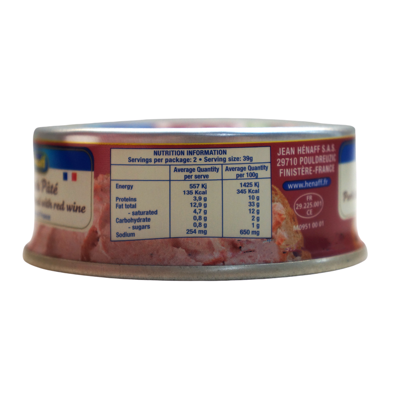 Henaff Pork Pate with Red Wine 78g Nutritional Information & Ingredients