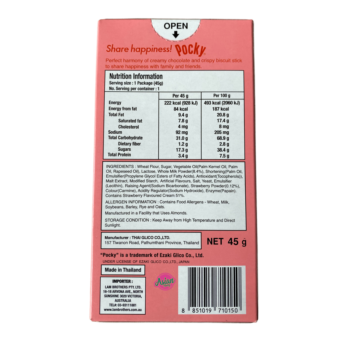 Pocky Strawberry Flavour 45g Back