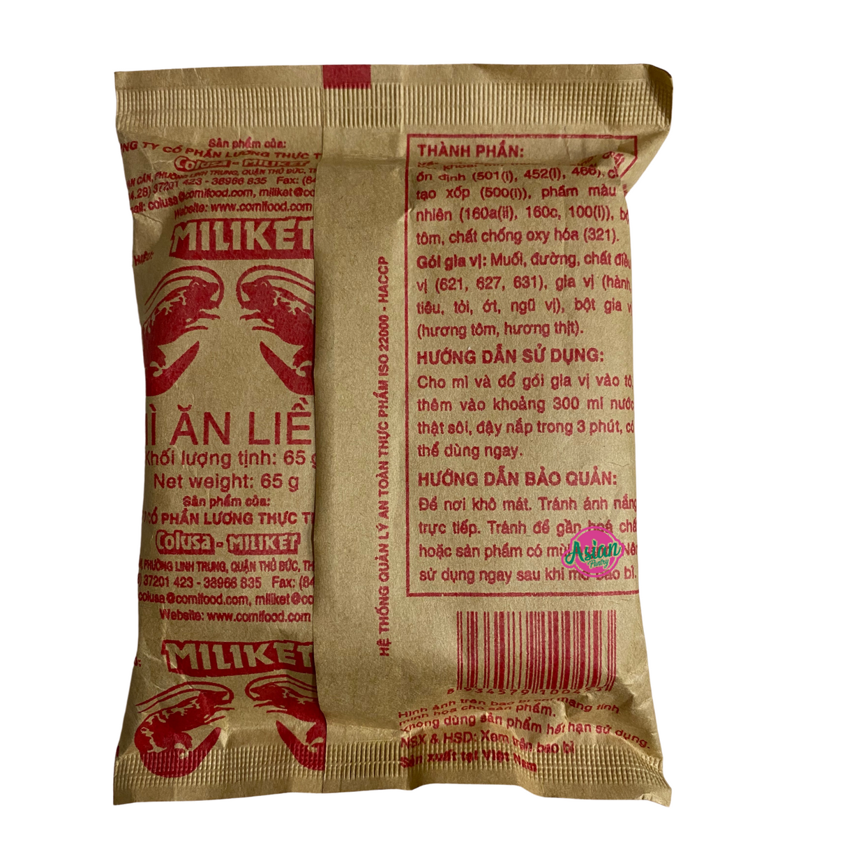 Miliket Instant Noodle Shrimp Flavour 65g Back
