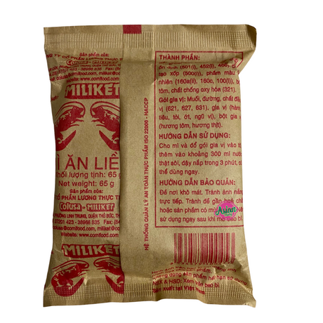 Miliket Instant Noodle Shrimp Flavour 65g Back