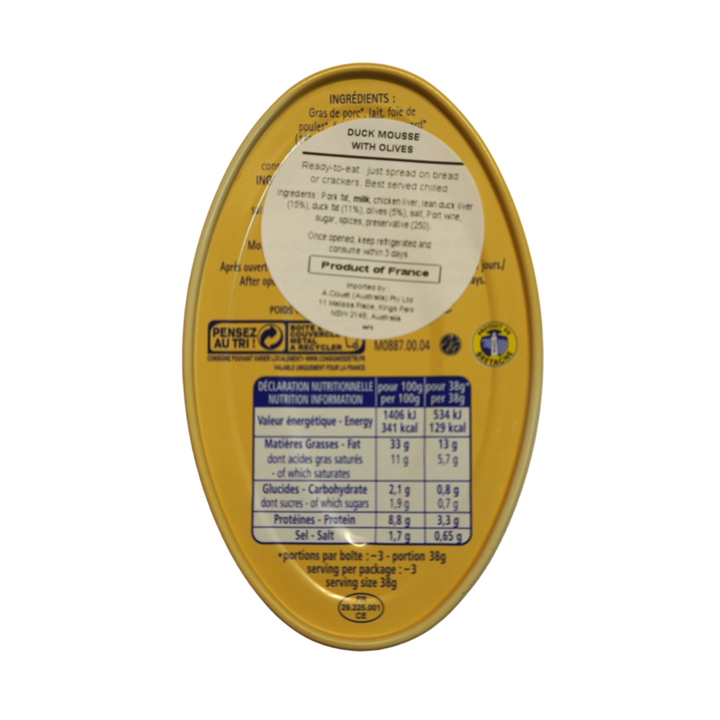 Henaff Duck Pate with Olives 115g Nutritional Information & Ingredients