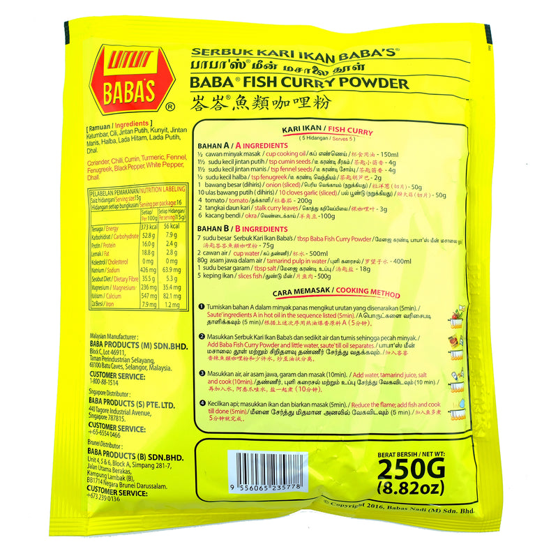 Baba's Fish Curry Powder 250g Back