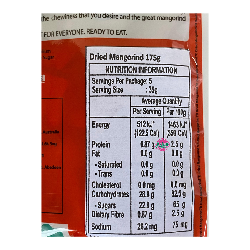 7D Dried Mangorind 175g Nutritional Information & Ingredients