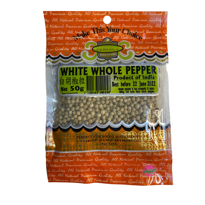 Perfect Fine Foods White Pepper Whole 50g Front