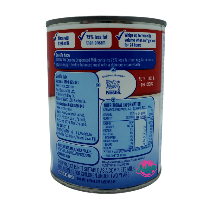 Nestle Carnation Creamy Evaporated Milk 340ml Nutritional Information & Ingredients