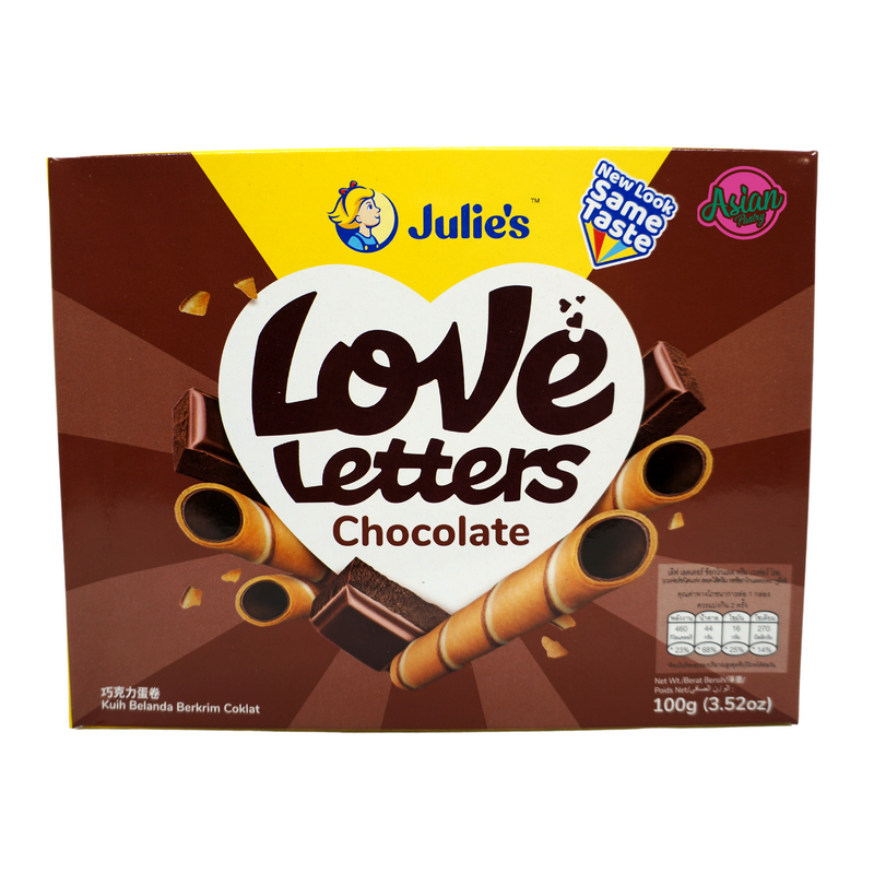Julie's Love Letters Chocolate Wafer 100g Front