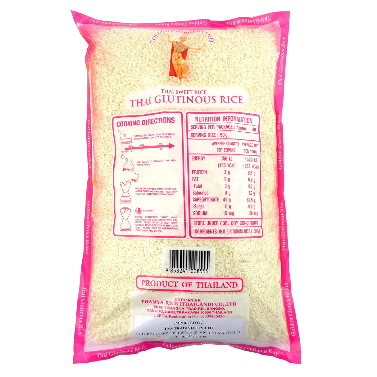 Golden Choice Glutinous Rice 2000g Back