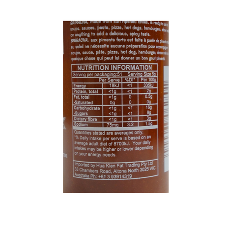 Huy Fong Sriracha Hot Chilli Sauce 255g Back