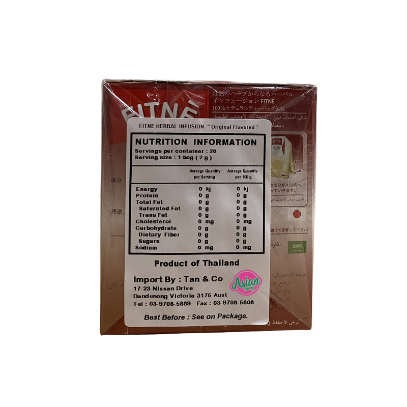 Fitne Herbal Infusion Original 40g Nutritional Information & Ingredients
