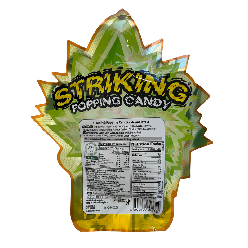 Striking Popping Candy Melon (20 pouches) 30g Back