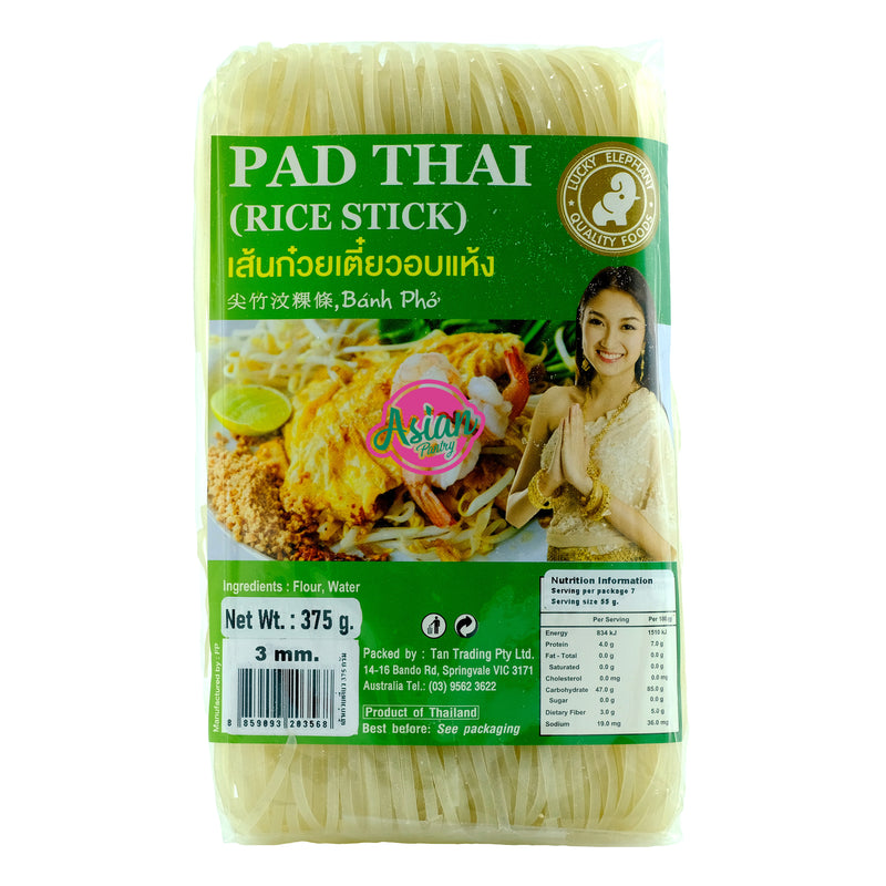 Lucky Elephant Pad Thai Rice Stick 3Mm 375g Front