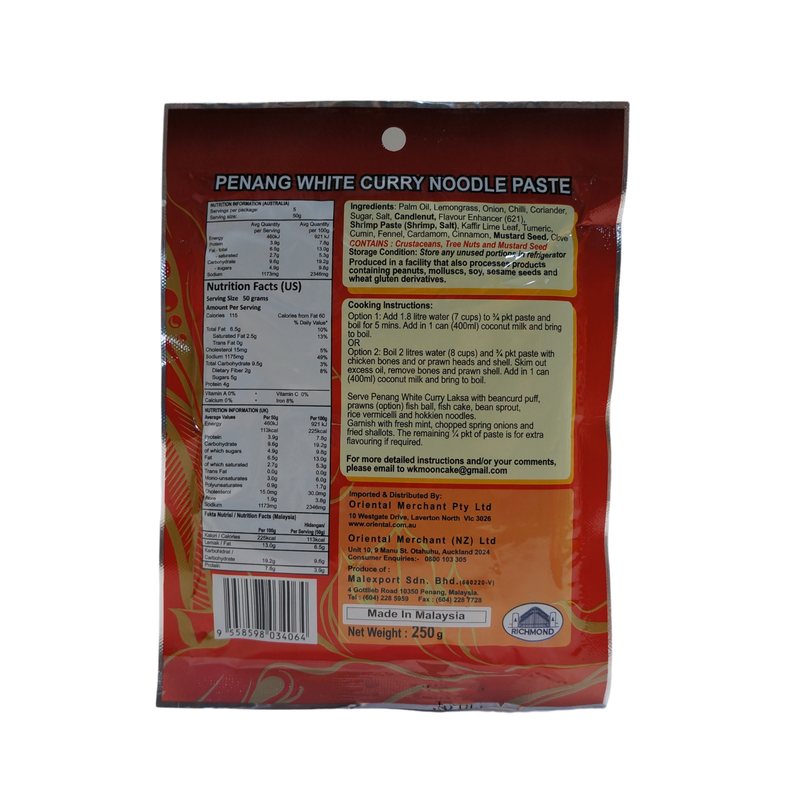 Richmond Penang White Curry Noodle Paste 250g Back